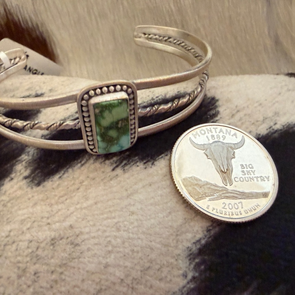 ❤️ Sonoran Mountain Turquoise Matte Sterling Navajo Style Adjustable Cuff 14.4Gm - Picture 10 of 15